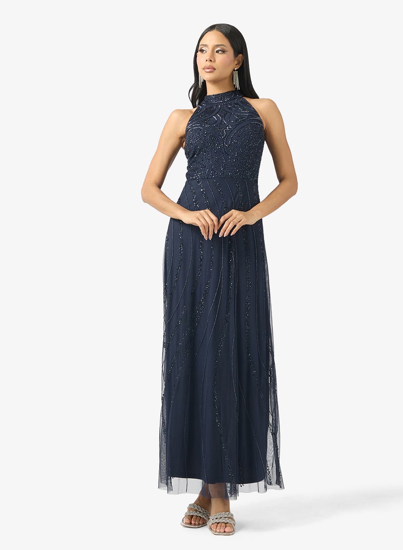 Amelia Rose Halterneck Sequin Midi Dress - Image 1