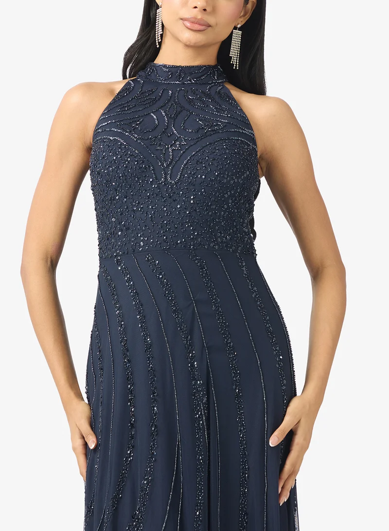 Amelia Rose Halterneck Sequin Midi Dress