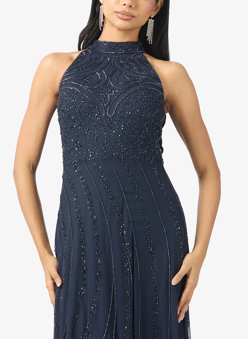 Amelia Rose Halterneck Sequin Midi Dress - Image 3