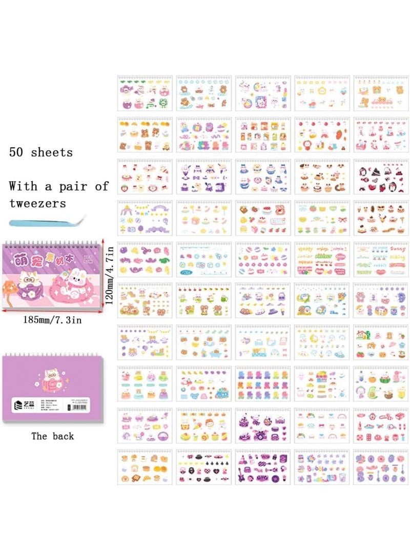SYOSI Kawaii Animal Sticker Book, Cute Cartoon Bear & Bunny PET Transparent Decals with Curved Tweezer, Waterproof Vinyl Stickers for Journaling, Scrapbooking, Bullet Planners, DIY Crafts (50-Sheet) - Image 4