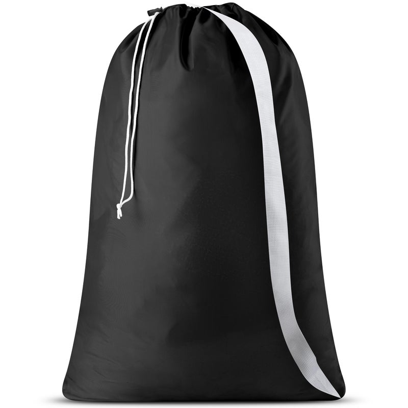 Handy Laundry Handy Laundry Shoulder Strap Bag - Drawstring Locking Closure, Durable Nylon Material, Large Capacity, Heavy Duty Stitching, Perfect for Laundromat or College Dorm. (Black | 30" x 40")  - Image 1