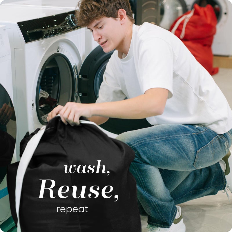 Handy Laundry Handy Laundry Shoulder Strap Bag - Drawstring Locking Closure, Durable Nylon Material, Large Capacity, Heavy Duty Stitching, Perfect for Laundromat or College Dorm. (Black | 30" x 40")  - Image 5