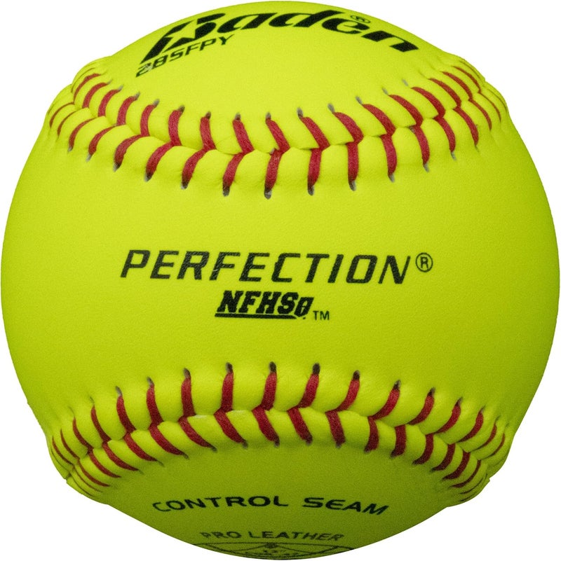 Baden Perfection Game Fastpitch Softballs | 12" Ball | Yellow Pro Leather Softballs for Fastpitch Play | One Dozen - Image 1