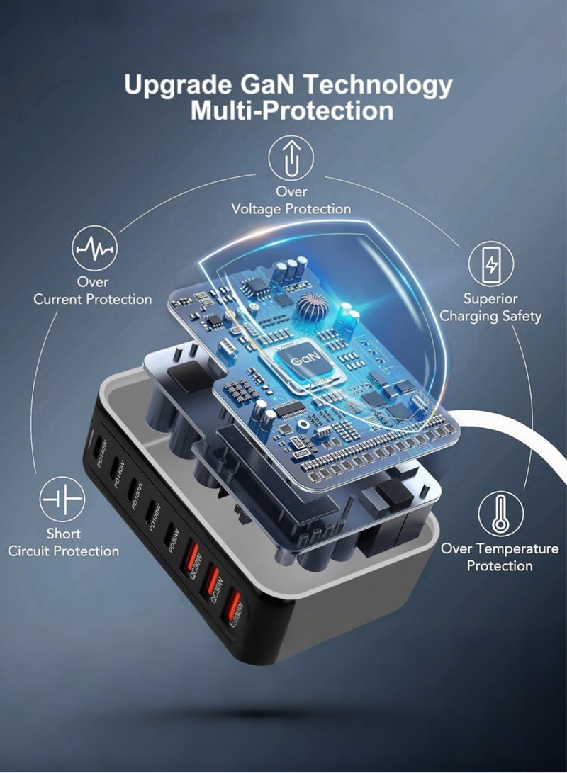 جورفنت شاحن 600 واط USB A & USB C بــ 8 منافذ، محطة شحن مكتبية متعددة المنافذ، محول طاقة لشحن الكمبيوتر المحمول، شاحن سريع مع سلك طاقة بطول 1.5 متر، أسود - Image 4