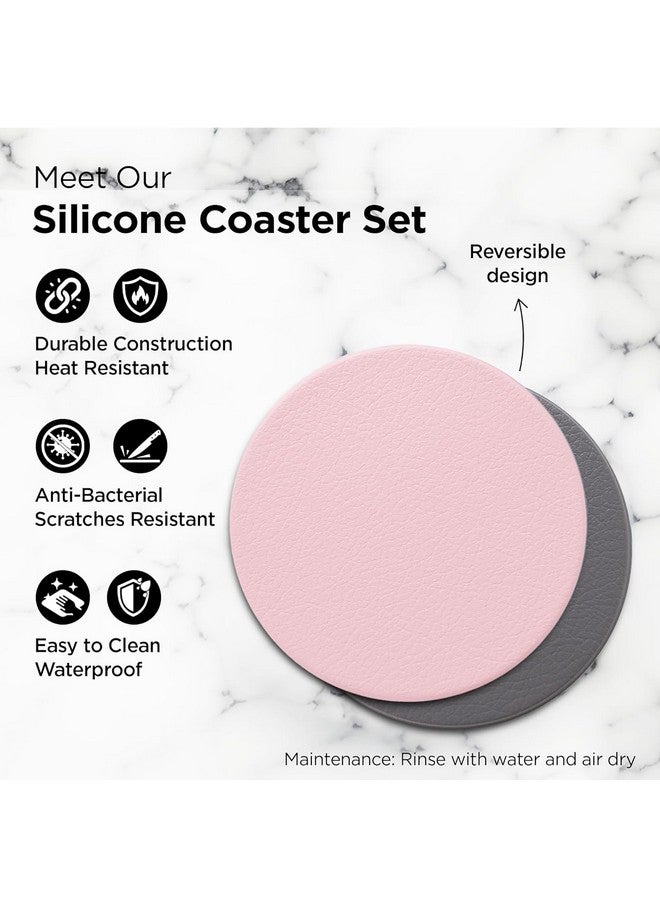 Urbane Home Urbane Home 6 Pcs Non-Slip Tea Coaster for Hot Pots - Round Tea Cup & Water Glass Cover Top Lid for Teapoy & Dining Table - Grey & Pink  - Image 4