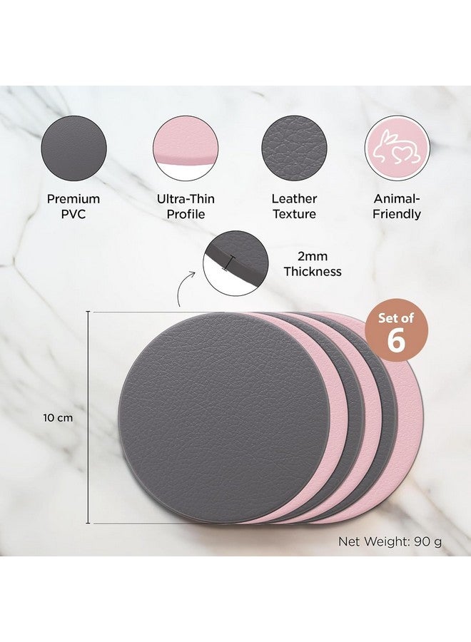 Urbane Home Urbane Home 6 Pcs Non-Slip Tea Coaster for Hot Pots - Round Tea Cup & Water Glass Cover Top Lid for Teapoy & Dining Table - Grey & Pink  - Image 3