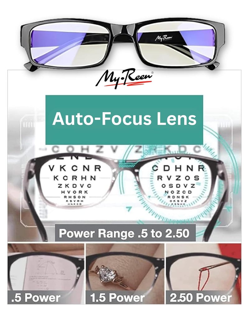 myreen Store BLU Smartphone One Power Auto Focus Spring Reading Glasses for Men & Women | +0.5 to +2.5 Power Flex Focus Blue Light Blocking Specs | Readers for Computer, Books, Newspaper Reading (2) - Image 3