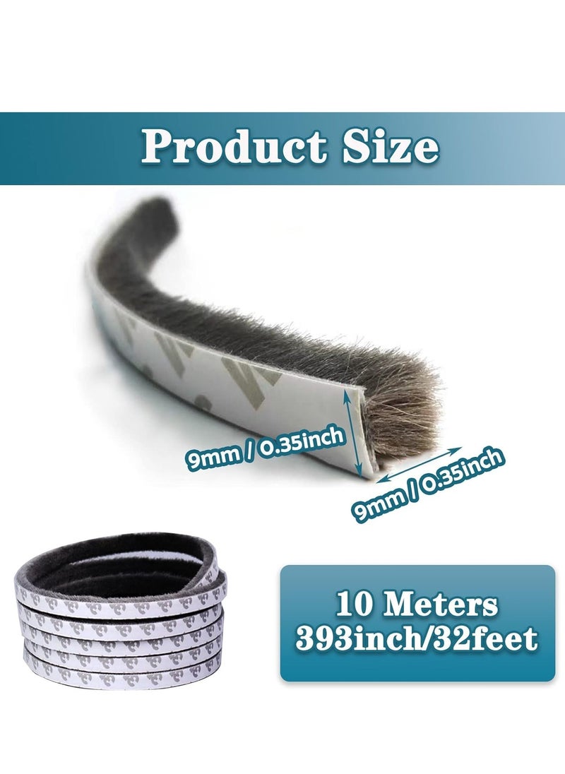 RATSAW - 10 Meter Weather Stripping Door Seal Self Adhesive Brush Weather Seal Strip for Windows and Doors Felt Door Seal Window Insulation Sealing Strip Brush Weatherstrip 9mm Wide  9mm Thick - Image 1