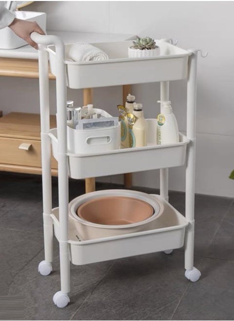 3-Tier Multipurpose Rolling Shelves Cart Organizer White 83x53.5x32cm