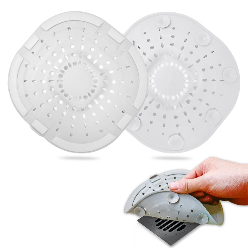 Hair Drain CatcherSquare Drain Cover for Shower Strong Adhesion Silicone Hair Stopper with Suction CupEasy to Install Suit for BathroomBathtubKitchen 2 Pack Cream White