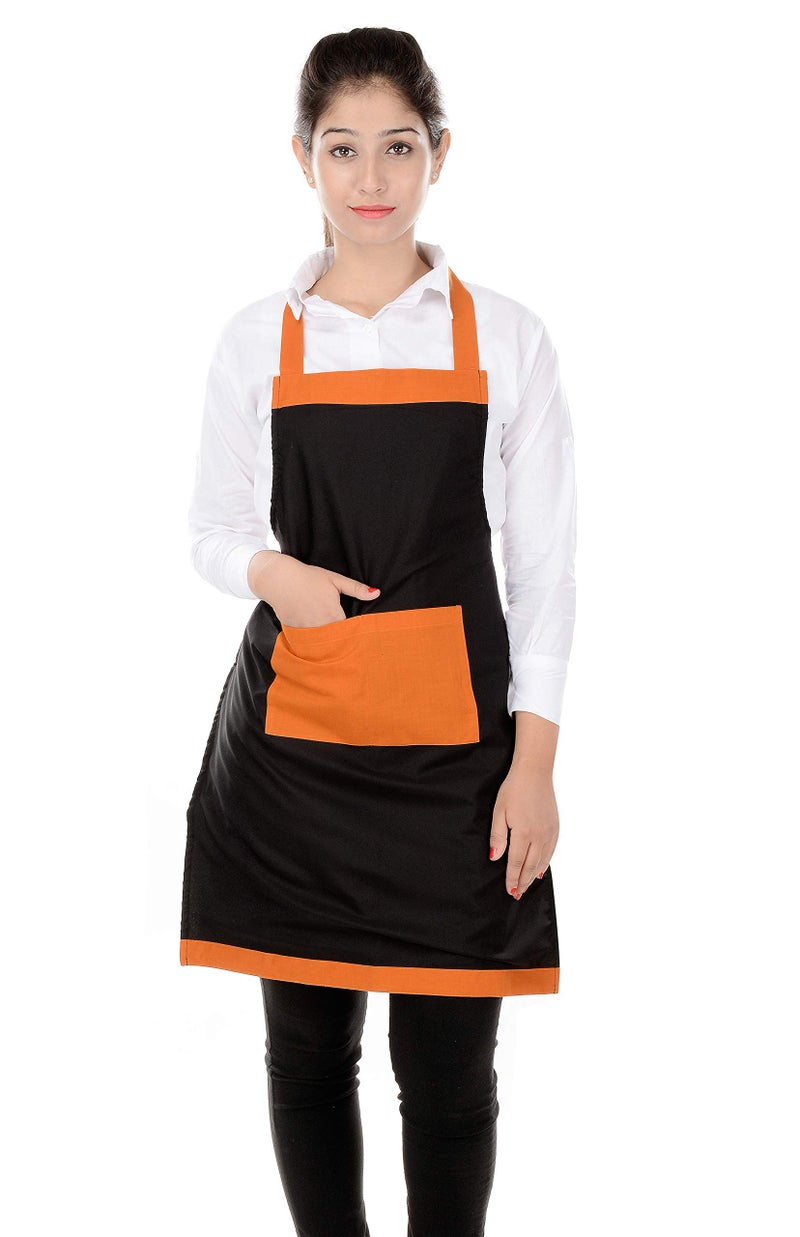 Switchon Waterproof Black Orange Apron with Front Pocket, Proudly Made in India - Image 2