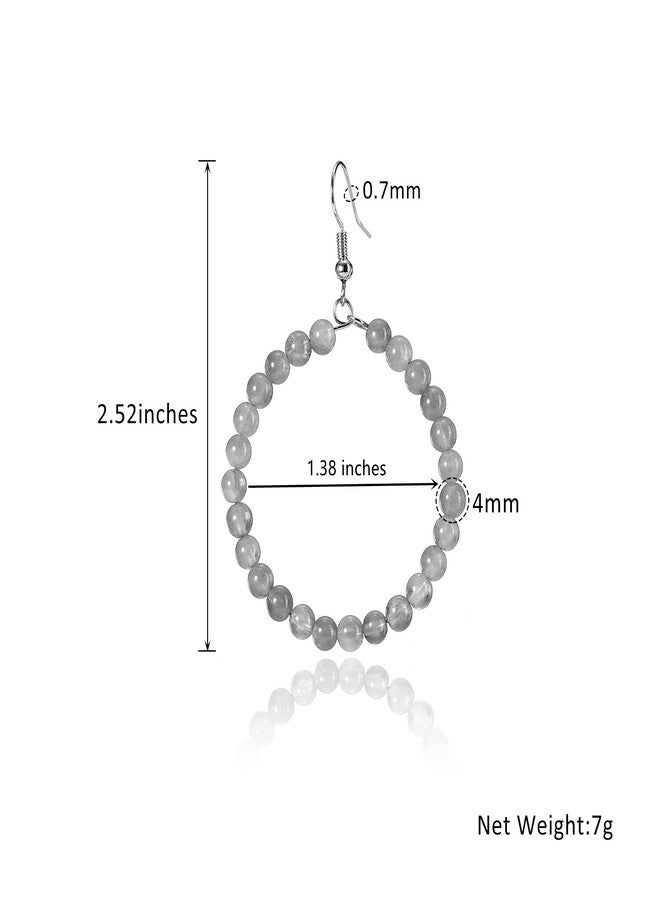 Jovivi Crystal Dangle Earrings for Women Natural Indian Agate Round Gemstone Healing Crystal Stone Beads Earrings Hoop Dangle - Image 5