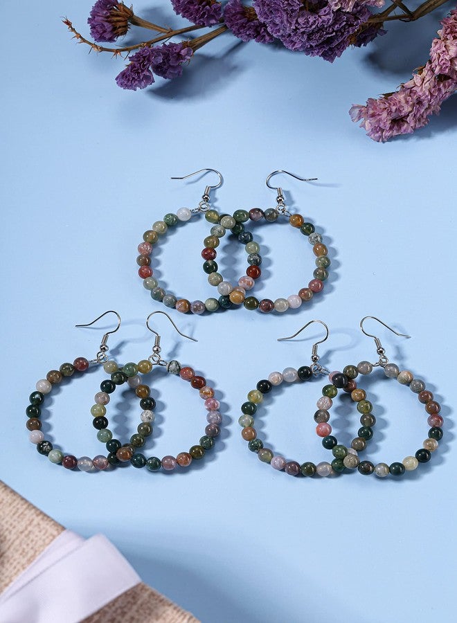 Jovivi Crystal Dangle Earrings for Women Natural Indian Agate Round Gemstone Healing Crystal Stone Beads Earrings Hoop Dangle - Image 3