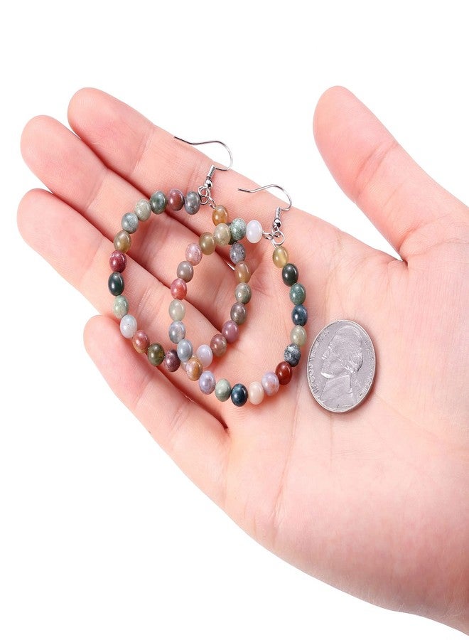 Jovivi Crystal Dangle Earrings for Women Natural Indian Agate Round Gemstone Healing Crystal Stone Beads Earrings Hoop Dangle - Image 4