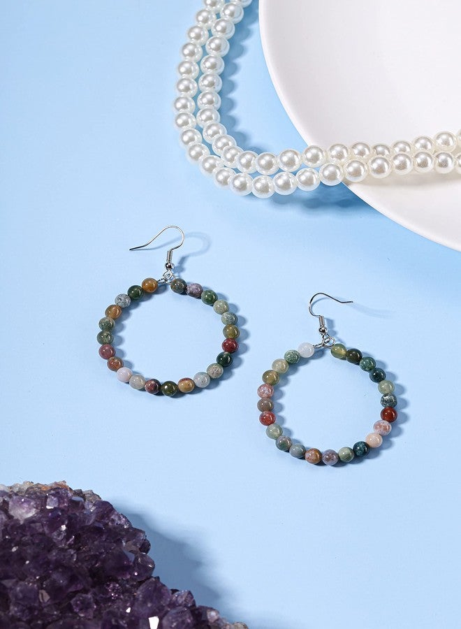 Jovivi Crystal Dangle Earrings for Women Natural Indian Agate Round Gemstone Healing Crystal Stone Beads Earrings Hoop Dangle - Image 2