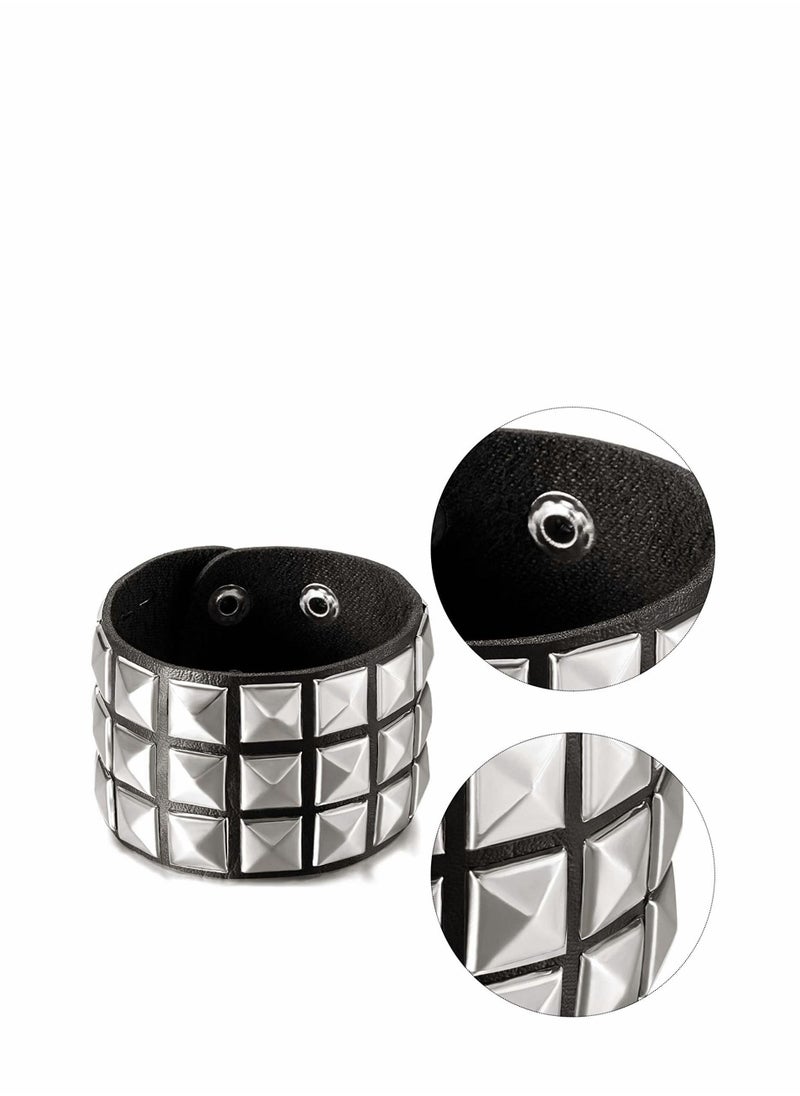 KASTWAVE - Punk Leather Stud Bracelet, studded armband for men Punk Rivet Bracelet Spike Rivet Cuff Bangle Unisex Metal Studded Wristband for Party Favors - Image 1