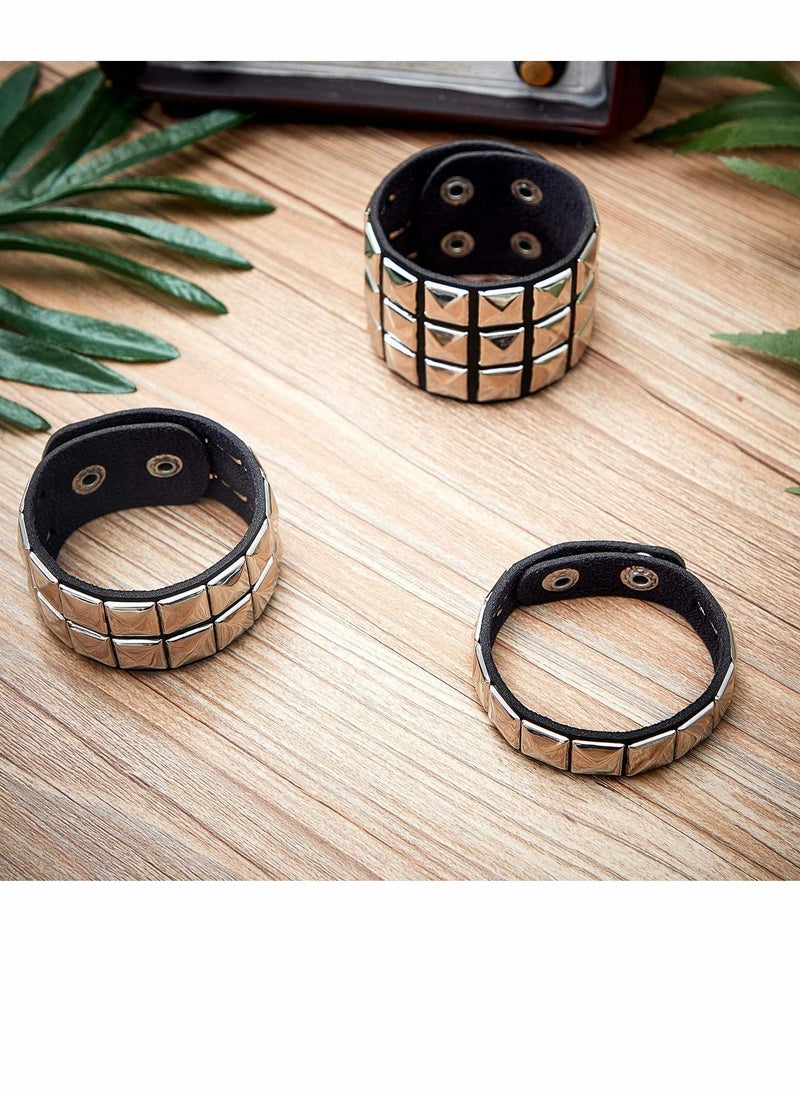 KASTWAVE - Punk Leather Stud Bracelet, studded armband for men Punk Rivet Bracelet Spike Rivet Cuff Bangle Unisex Metal Studded Wristband for Party Favors - Image 1