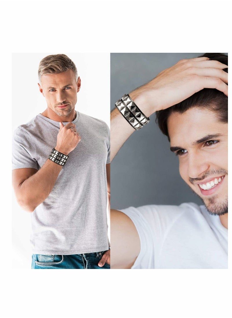 KASTWAVE - Punk Leather Stud Bracelet, studded armband for men Punk Rivet Bracelet Spike Rivet Cuff Bangle Unisex Metal Studded Wristband for Party Favors - Image 1
