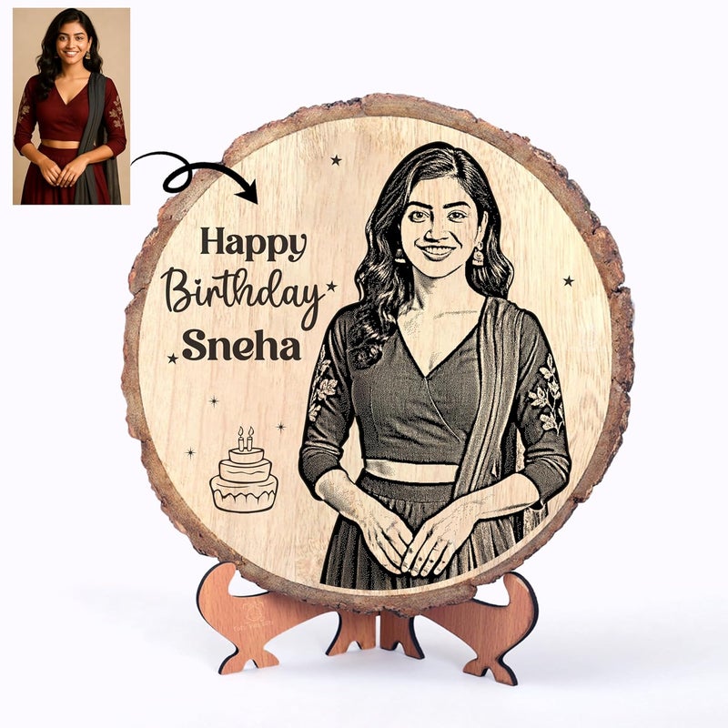 FOTO VALE GIFTS إطار صور خشبي طبيعي محفور مخصص مع قاعدة خشبية، أفضل هدية لعيد الميلاد، الذكرى السنوية، الزفاف، التقاعد، عيد الحب وغيرها. (8 بوصات، بني، طاولة) - Image 1