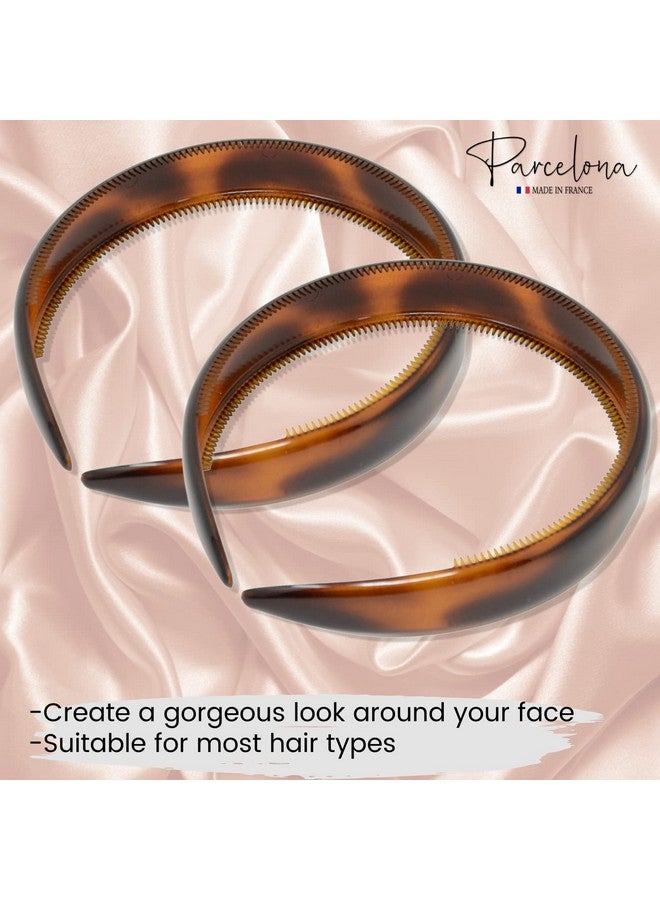 Parcelona Arcelona French Bold 3/4" Wide Set Of 2 Celluloid Hair Headbands Very Flexible Strong Hold Grip No Slip Inner Teeth Durable Styling Women Hair Accessories Made In France (Tortoise Shell Brown)  - Image 3