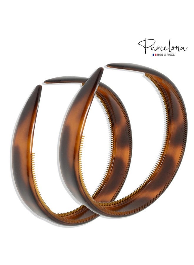 Parcelona Arcelona French Bold 3/4" Wide Set Of 2 Celluloid Hair Headbands Very Flexible Strong Hold Grip No Slip Inner Teeth Durable Styling Women Hair Accessories Made In France (Tortoise Shell Brown)  - Image 5