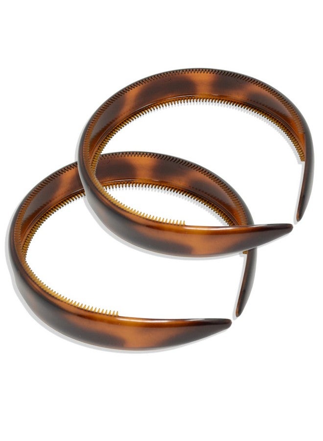 Parcelona Arcelona French Bold 3/4" Wide Set Of 2 Celluloid Hair Headbands Very Flexible Strong Hold Grip No Slip Inner Teeth Durable Styling Women Hair Accessories Made In France (Tortoise Shell Brown)  - Image 2