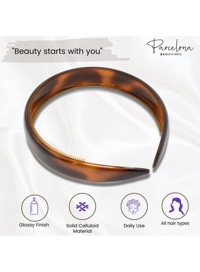 Parcelona Arcelona French Bold 3/4" Wide Set Of 2 Celluloid Hair Headbands Very Flexible Strong Hold Grip No Slip Inner Teeth Durable Styling Women Hair Accessories Made In France (Tortoise Shell Brown)  - Image 4