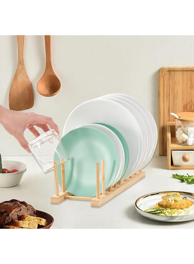 يُسلِّم مجموعة من 2 حامل أطباق خشبي من الخيزران، حامل أطباق، منظم لخزانة تخزين المطبخ للأطباق/الأطباق/الأطباق/الأكواب/أغطية الأواني/لوح التقطيع - Image 5