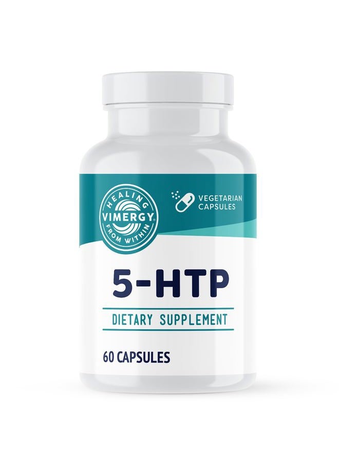 Vimergy 5-HTP Capsules, 60 Servings – Healthy Mood & Stress Support Supplement – Promotes Healthy Levels of Serotonin for Stress Management, Vegan, Non-GMO, Gluten-Free, Grain-Free, & Paleo - Image 1