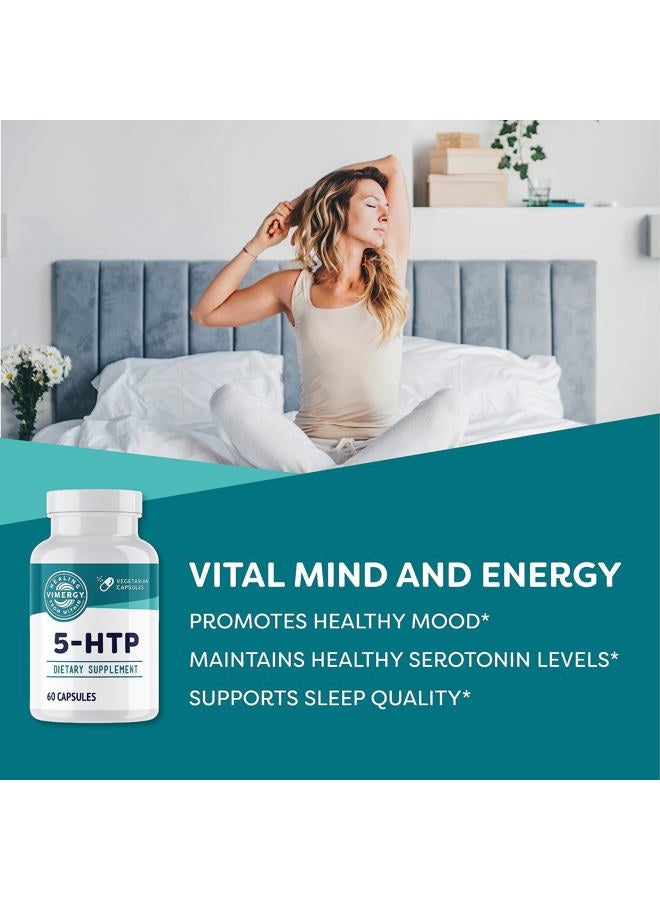 Vimergy 5-HTP Capsules, 60 Servings – Healthy Mood & Stress Support Supplement – Promotes Healthy Levels of Serotonin for Stress Management, Vegan, Non-GMO, Gluten-Free, Grain-Free, & Paleo - Image 2