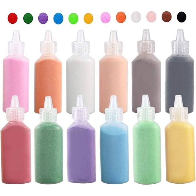 Excefore Art Sand,1.25oz Colored Sand Bottles,Sand Arts and Crafts Kit,Scenic Sand for Kids,DIY Sand Painting,Wedding Decoration, for Decorations and Crafty Collection Sand Bottles,12 PCS