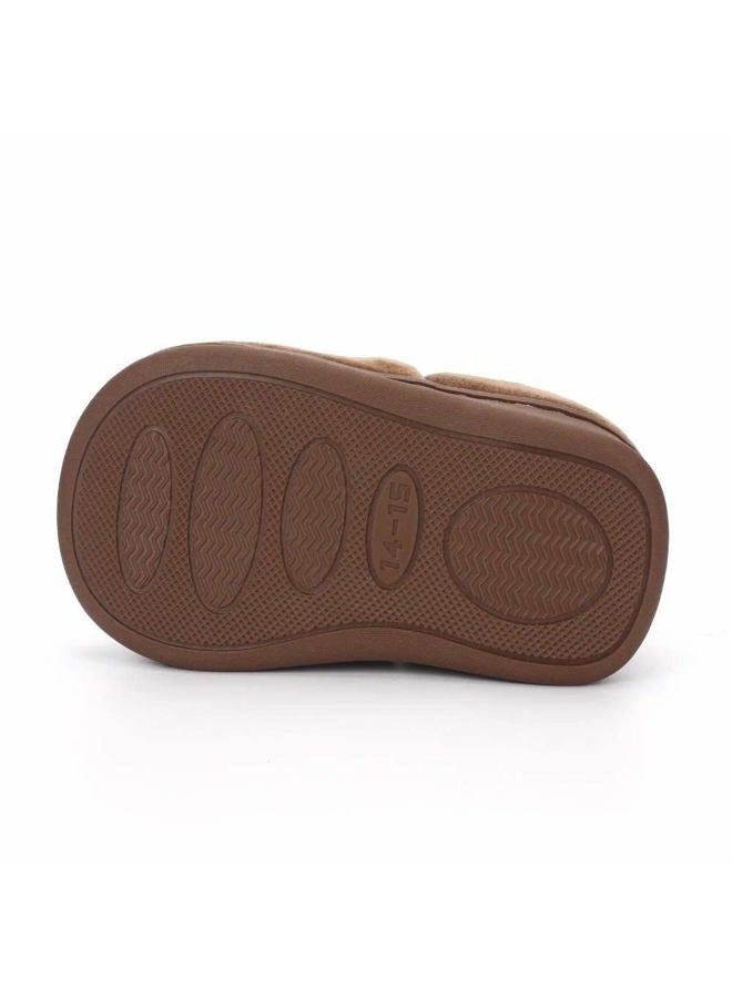 Estamico Boys Girls Warm Slippers Cartoon Truck Kids Winter Indoor Household Shoes, Brown 13.5-14 Little Kid - Image 4