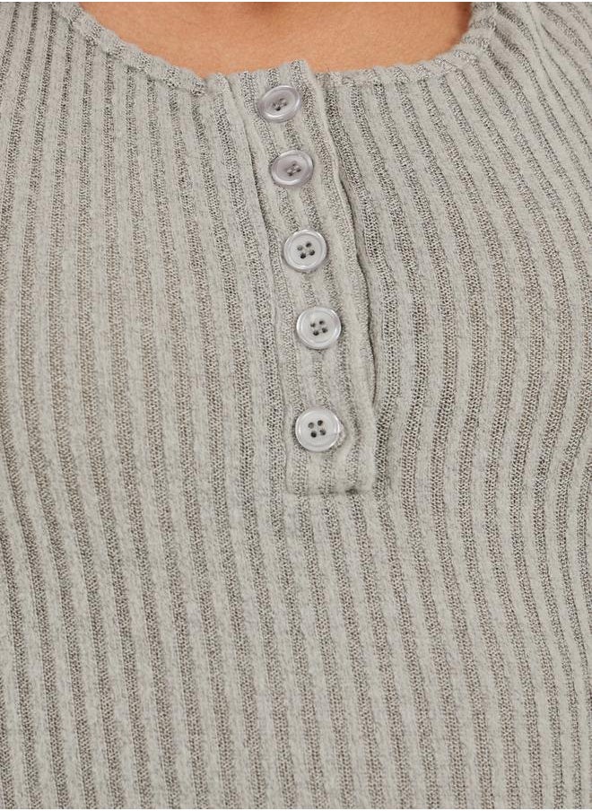 Styli - Textured Short Sleeve Ribbed Knit T-Shirt - Image 1