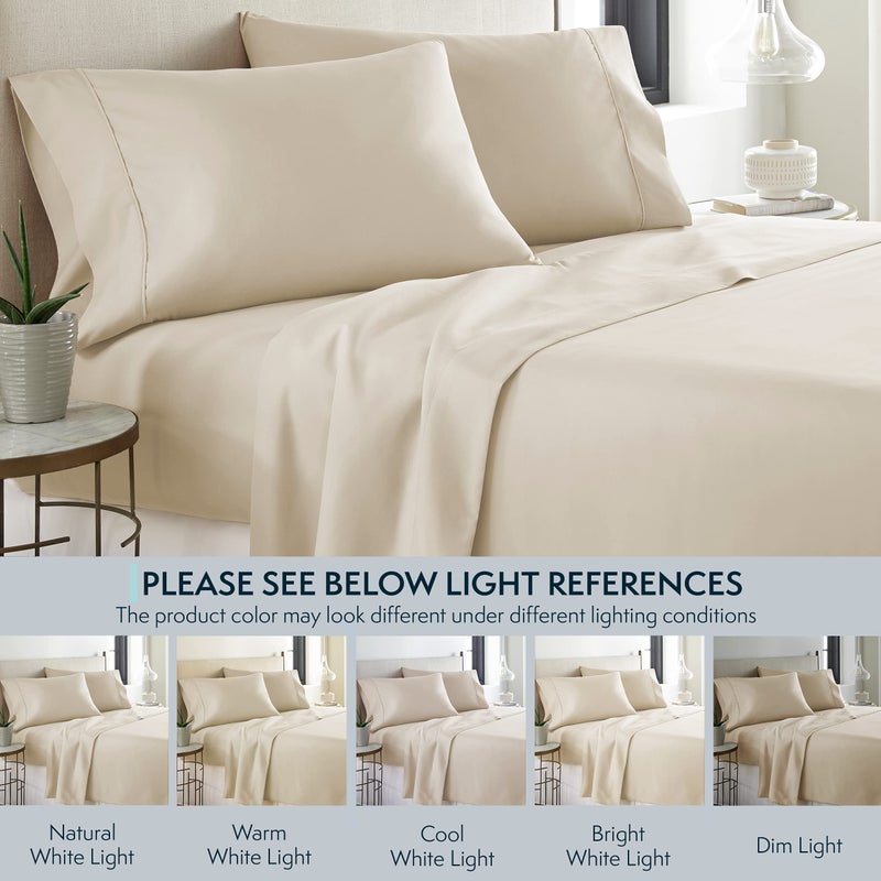 HC COLLECTION King Size Sheets Set  4 pc Bed Sheets & Pillowcases Set - Machine Washable for Easy Care - Soft & Breathable All Season Microfiber Sheets with Deep Pockets - Cream - Image 4