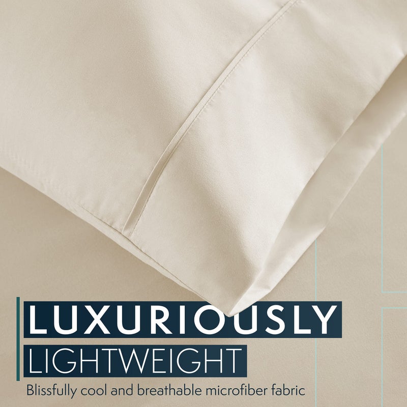 HC COLLECTION King Size Sheets Set  4 pc Bed Sheets & Pillowcases Set - Machine Washable for Easy Care - Soft & Breathable All Season Microfiber Sheets with Deep Pockets - Cream - Image 3