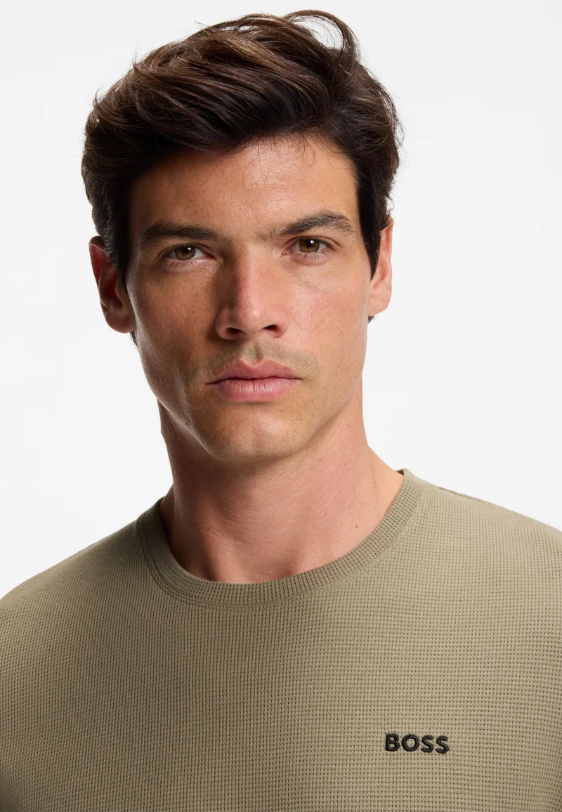 BOSS Open Brown Cotton-blend pyjama T-shirt with embroidered logo for Men | Best Price UAE