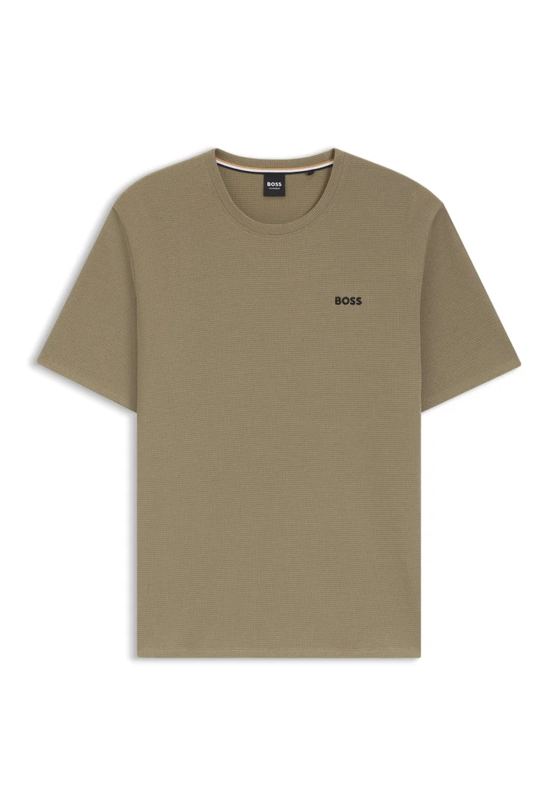 BOSS Open Brown Cotton-blend pyjama T-shirt with embroidered logo for Men | Best Price UAE