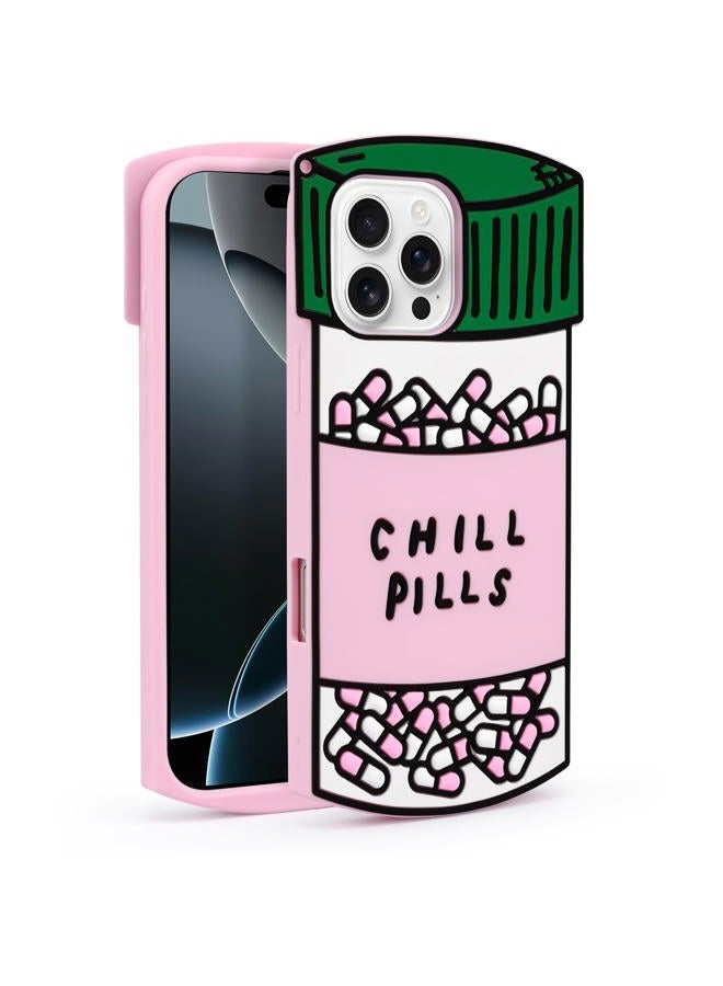 Dumkery Cute Case Compatible with iPhone 16 Pro Max Chill Pills Case, Girly Capsule Bottle Shape, 3D Soft Silicone Heavy Duty Protection Shockproof Cases Cover for Girls Women - Image 1