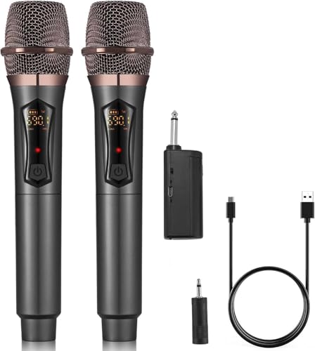ALPOWL Wireless Microphones, Metal Dynamic Microphone System with Rechargeable Receiver, 50H Duration, 200ft Range, Microphone for Karaoke Singing, Wedding, DJ, Party, Speech, Church - Image 1