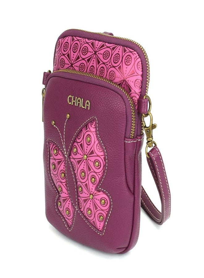 CHALA UNI Cellphone Xbody - Womens RFID Protected Faux Leather Crossbody Bag with Adjustable Strap - Butterfly - purple - Image 1