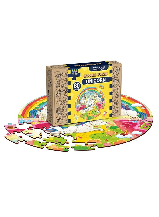 Webby Wooden Unicorn Jigsaw Puzzle, 60 Pcs, Multicolor - Image 2