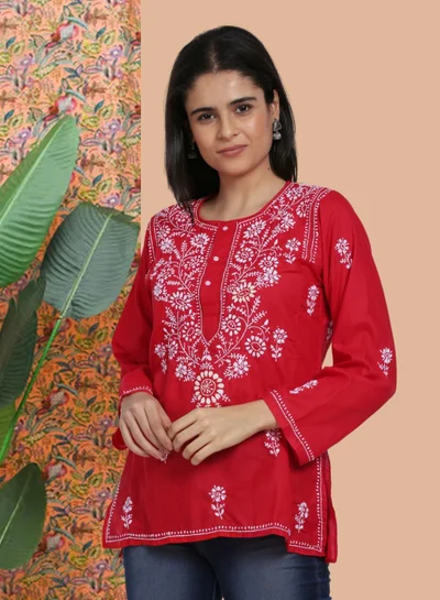 Alaya Women Hand Embroidered Chikankari Cotton Kurti-ALSTV115