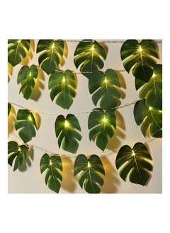 SYOSI Monstera Leaf String Lights 2 Pack 20 LED Tropical Artificial Rattan Palm Leaves Wall Hanging Vine Leaf Summer Decoration For Outdoor Indoor Hawaiian Luau Party Jungle Beach Theme Party Decorations  - Image 1