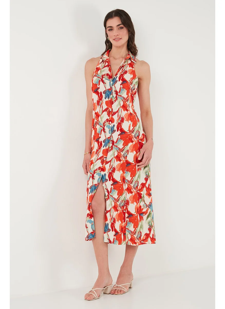 Lela Patterned Slim Fit Buttoned Midi Length Shirt Dress Women's Dress 6772451