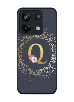 Stylizedd Rugged Black Edge Case for Xiaomi Redmi Note 13 Pro 5G, Slim Case Cover- Custom Monogram Initial Letter Floral Pattern Alphabet - Q(Grey)  - Image 1