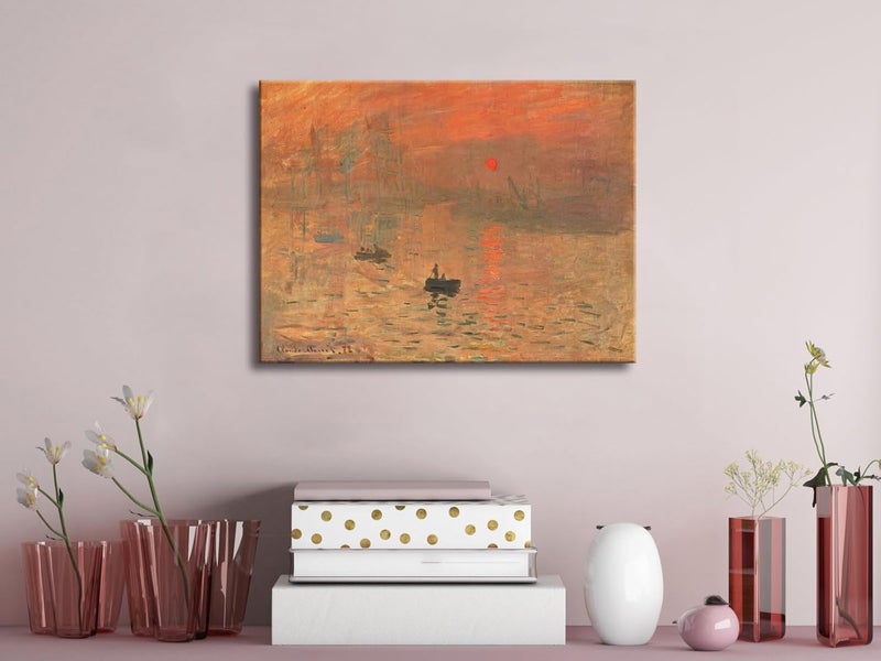 Pyradecor Red Impression Sunrise of Claude Monet Oil Paintings Reproduction Canvas Prints - Image 4
