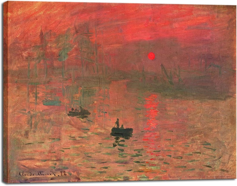 Pyradecor Red Impression Sunrise of Claude Monet Oil Paintings Reproduction Canvas Prints - Image 1