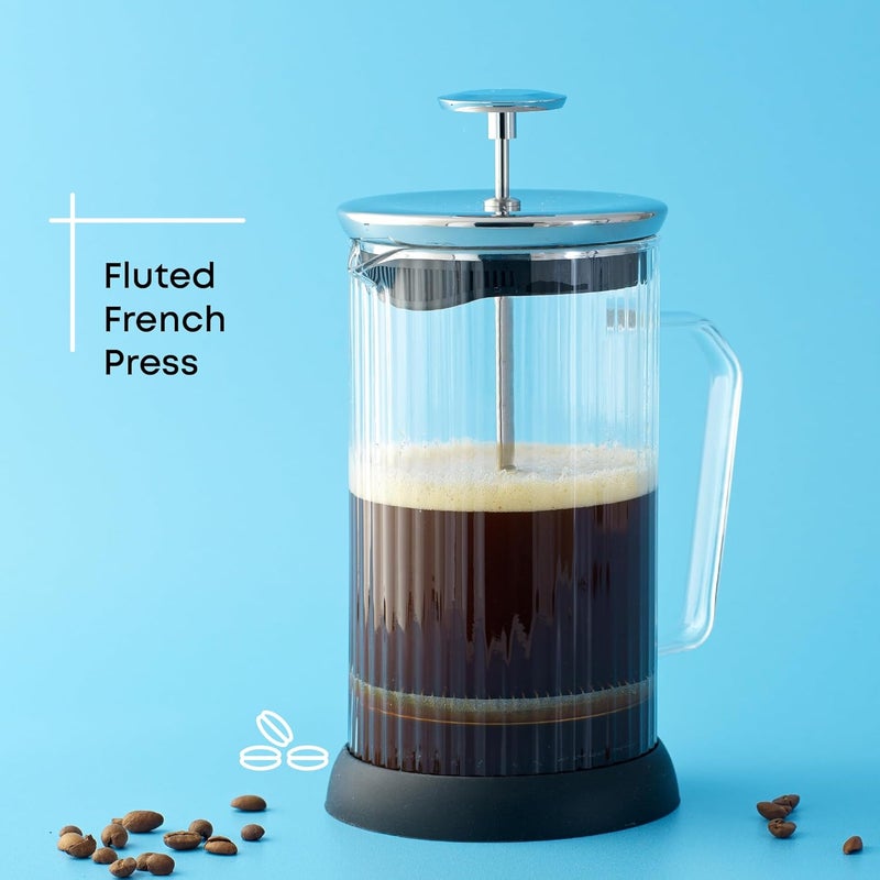JoyJolt Fluted French Press Coffee and Tea Maker Set, 33.8oz Stainless Steel Press, Borosilicate Glass Coffee Press, Cold Brew Portable French Press, Tea Press, Large, clear - Image 5