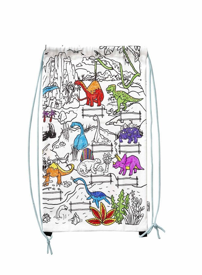 eatsleepdoodle Coloring Dinosaur Drawstring Bag for Kids - DIY Reusable Backpack with 10 pcs Washable Markers, Arts & Crafts Activity Bag, Color Your Own Bag for Boys & Girls, Creative Gift Idea - Image 1