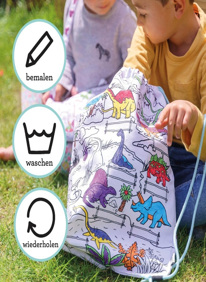 eatsleepdoodle Coloring Dinosaur Drawstring Bag for Kids - DIY Reusable Backpack with 10 pcs Washable Markers, Arts & Crafts Activity Bag, Color Your Own Bag for Boys & Girls, Creative Gift Idea - Image 4